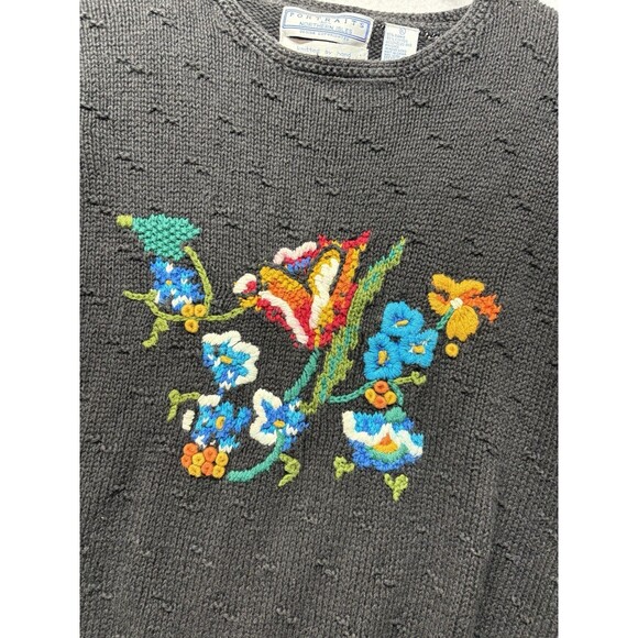 Vintage Portraits by Northern Isles Sweater Floral XL Cottage Chunky Knit Black - Picture 3 of 5